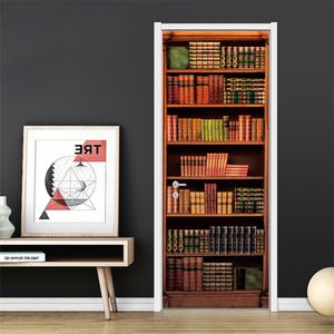 Cornice 3D Adesivo per porta della biblioteca Carta da parati in vinile Autoadesiva fai da te per libreria Camera da letto Studio Decorazione Design per la casa Decalcomanie murali