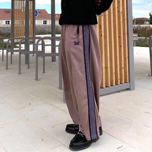 Men's Pants Quick Drying Wide Leg Needles Sweatpants Men Women Streetwear Butterfly Embroidery Striped AWGE Stretch Trousers 230630