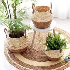 Racks Straw and Rattan Decorative Flower Pots, Woven Flower Baskets, Home Furnishings, Pastoral Style, Large Flower Pots, Gardening