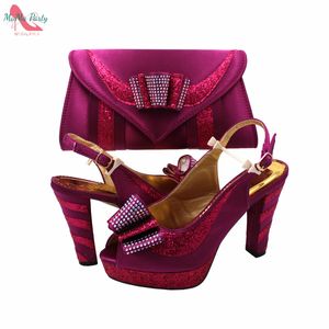 Boots Fashion By Peep Toe African Women Shoes Matching Bag Set em Sandálias de plataforma de estilo elegante de cor Magenta para festa