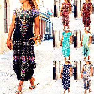 Базовое повседневное платье Loose Boho Vintage Ruffles Befree Summer Printed Pocket Elegant Party Dress Maxi 230701