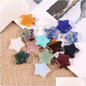 Stone 20Mm Random Color Mini Star Statue Natural Carving Home Decoration Crystal Polishing Gem Healing Jewelry Drop Delivery Dhigf