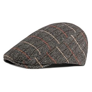 Chapéu Boina Britânica Masculino Outono Inverno Herringbone Peaked Ivy Boné Feminino Mistura de Lã Xadrez Jornaleiro Boné Sarja Chapéu Motorista Viseira Vintage