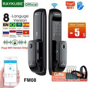 Smart Lock RAYKUBE FM08 Tuya Wifi Smart Door Lock TT Lock Fingerprint Lock Auto Electronic Bio-metric Lock Digital Lock for Smart Home 230630