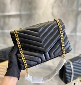 Bayan Lüks Tasarımcı Omuz Çantası Loulou Çanta Gerçek Deri Çanta Kadın Çanta Crossbody Bayan Woc Çanta Kapak Çevirin Femal Siyah Altın Gümüş Zincir Messenger Çanta