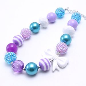 Fashion White Bowknot Girls Baby Beads Chunky Necklace Fashion Design Bubblegum Chunky Necklace For Child Kids Party Jewelry