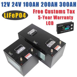 12V 24V 100AH 200AH 300AH LiFePo4 Battery Pack Bulit-in BMS With Charger Lithium Iron Phosphate RV Solar Storage Energy Battery