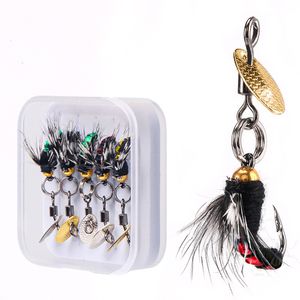 Baits Lures 5pcs Fly Hooks Flies Insect Bait Fishing Decoy Sequins Fishhook Trout Nymph Lure Natural 230630