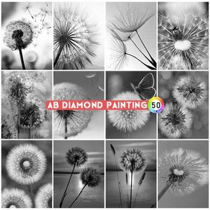 Racks Ab Diamond Painting 5d Flower Embroidery Black and White Picture Mosaic Cross Dandelion Art Full Drill Diy Wall Stickers