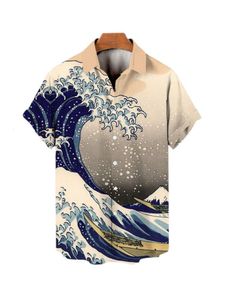 Men S Tracksuits 2023 Summer Large Aloha Shirt 3D Print Beach Style Harajuku Animation Wave Loose Short Sleeve Fashion 230701