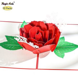 Other Event Party Supplies 10 Pack 3D Rose Flower Pop-Up Card for Valentines Mothers Day Anniversary Wife Birthday Greeting Cards Wholesale 230630