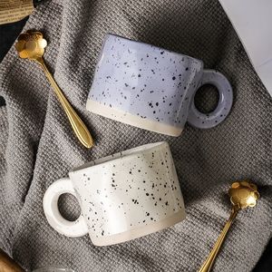 Mugs 300ml Ceramic Mug Ring Handl Coffee Milk Modern Print Porcelain Handmade Chocolate Cup Couple Handgrip Cups 230701