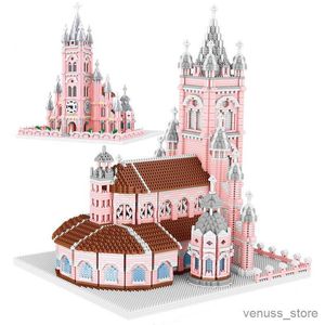 Blokken 7017PCS Wereldberoemde Architectuur Heilig Hart Kerk Diamant Bouwstenen Roze Kasteel Mini Blokken Speelgoed Geschenken R230701