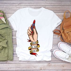 Kläder sätter A13 kvinnor sommar nagelkonst utgör damer lady top t shirt ladie grafisk kvinnlig tee tshirt 230630