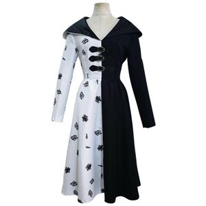 Cruella Cosplay Costume Black White Dress Outfits Halloween Carnival Suit249p