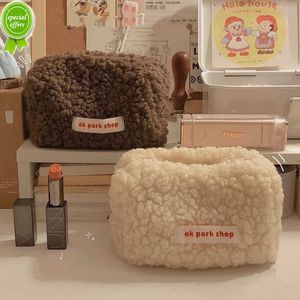 New Soft Plush 1 Pc Cute Fur Makeup Bag for Women Zipper Large Solid Color Cosmetic Bag Travel Make Up Toiletry Bag Washing Pouch