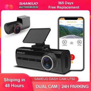 Carro dvr Sameuo Dvr Dash Cam frontal e gravador de vídeo Visão noturna Auto Wifi App Visão traseira 24H Estacionamento GPS Dashcam CameraHKD230701