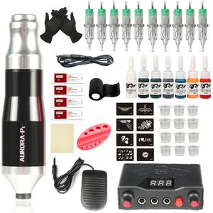 Tattoo Machine Complete Tattoo Machine Kit For Beginner Aurora Rotary Pen Set RCA Jack Tattoo Power Supply Cartridge Needles Makeup Tattoo Kit 230630