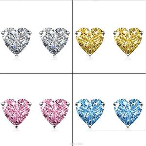 Stud 2022 Ins Top Sell Earrings Simple Fashion Jewelry Solitaire MTI Color 5A Cubic Zircon Cz Diamond 925 Sterling Sier Heart Shape DHY98