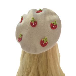 Kawaii feito à mão boina morango vermelho artista vintage pintor chapéu feminino gorro de lã presente de aquecimento moda alta qualidade atacado