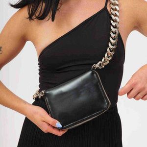Kara çantası Kadınlar kalın zinciri tek omuz messenger çantası değişim göğüs çantası ins süper yangın pu mini cüzdan kart çanta çanta 220725