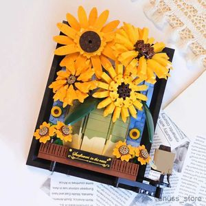 Blocchi Creative Gogh Girasole Bouquet in vaso Building Blocks Sun Flower Modello Cornice Decorazione domestica Giocattolo Regalo R230701