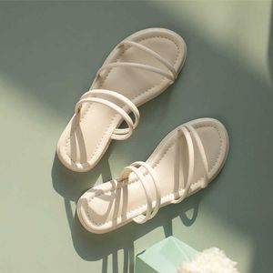 Lady Sandals Girl Fairy Style Summer New Outwear Korean Bersatile Network Red Student Women'sフラットボトム230626