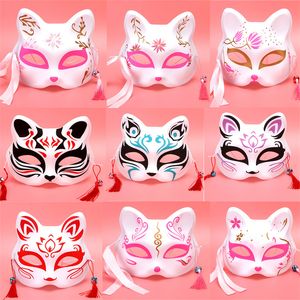 Party Masks Anime Foxes Mask Japanese Cosplay Rave Handmålad tecknad Demon Slayer Half Face Cat Masquerade Festival Props 230630