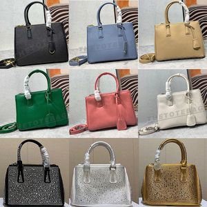 Neue Galleria Safiano Lederbeutel Doppelte Top Griff Tasche Luxus Metalldreieck Logo Frauen mittlere Handtasche kleine Umhängetasche Mini -Kristalle Geldbeutel