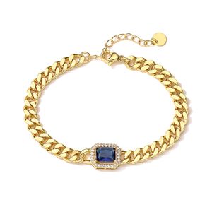 Luxury Cuban Link Chain Square Zircon Charm Bracelets for Lovers Gift