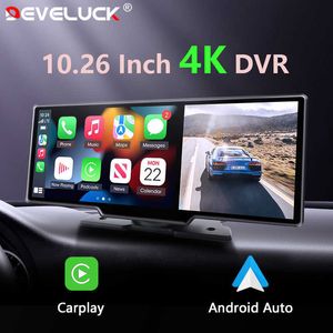 DVRs 1026" Car DVR Carplay Android Auto Dashcam 4K 38402160 Front and 1080P Rear Camera Voice Control GPS Wifi Recorder Dual lensHKD230701