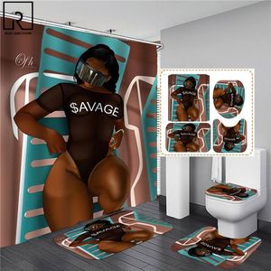 Capris Black African American Women Print Shower Curtain Set Waterproof Bathroom Curtains Antislip Soft Bath Mat Toilet Rugs Wc Carpet