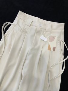 Women's Pants s Korean Style Casual White Bandage Trouser High Waist Pockets Female Pleated Wide Leg Autumn Winter 230630
