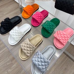 Women's sandals silk satin slippers women's summer coat diamond checkered thick sole bread slippers black and white red flat bottomed slippers