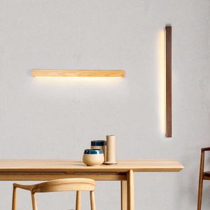 Lampor Dual Color Light LED Walnut Wood Log Strip Modern Simple Living Room Bakgrund Lamp sovrum Bedside Wall Lighthkd230701