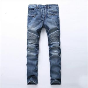 Bedömd Robin Motorcykel Män jeans Rock Revival Skinny Slim Ripped Hole Men's Brand Denim Pants Men Designer208V