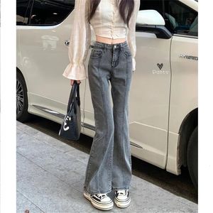 Kadın Kot Vintage Yüksek Bel Flare Kadın Gri Sokak Ince Çizme Kesim Kot Pantolon Gerilebilir Uzun Flared Pantolon Rahat 230630