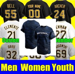 2023 All-Star City Homens Mulheres Juventude Pittsburghs 18 Austin Hedges 55 Jason Delay 54 Josh Palacios 32 Henry Davis Pirate Baseball Jersey