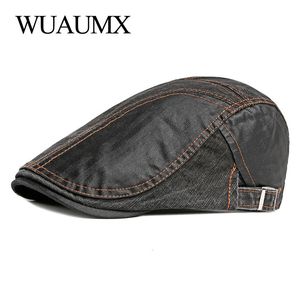 Wuaumx британский стиль берет шляпы мужчины женщины весна лето лоскутное козырек остроконечная плоская кепка повседневная утконос шляпа художник берет кепка