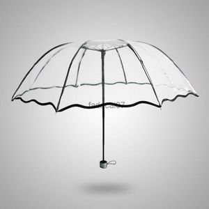 透明な折りたたみ非自動傘の男性Ripple Edge Windproof Rain傘下女性