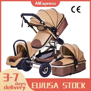 Luxurious Baby Stroller 3 in 1 Portable Travel Baby Carriage Folding Prams Aluminum Frame High Landscape Car for Newborn Baby L230625