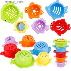 6st/Set Baby Float Water Stacking Cups Classic Bath Toy Swimming Education Toys for Children Plastic Fish Animal For Badrum L230518