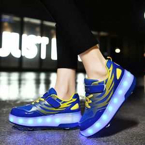 Sneakers Led Shoes Children Roller Skates Boys Sports 2021 Casual Fashion Girls Pink Tow Wheels Kids Skating Women Light Sneakers BootsHKD230701