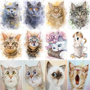 Cortinas gatyztory gato fofo pintura diy por números para adultos crianças pintura a óleo pintada à mão imagem de animal decoração de parede de casa presente