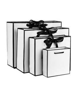 Embalagem para presente 10 pçs Saco de papel kraft branco com alças roupas para compras grande armazenamento lembrancinhas de festa doces embalagem arco3079281
