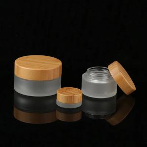 Frosted Glass Cosmetic Jars Hand/Face/Body Cream Bottles Travel Size 30g 50g 100g with Natural Bamboo Cap PP Inner Cover factory outlet