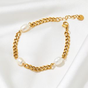 Braccialetto di perle d'acqua dolce di lusso Braccialetti a catena in ottone Gioielli per regalo da donna