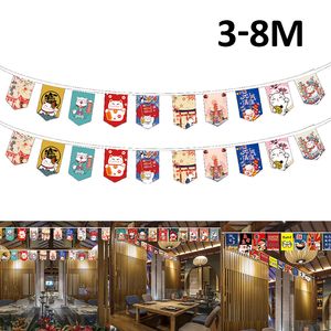 Decorative Objects Figurines 3 8 Meters Japanese Style Lucky Cat Hanging String Flag Restaurant Small Bunting Banners Izakaya House Party Decoration 230701