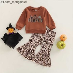 Clothing Sets Clothing Sets Citgeett Autumn Halloween Kid Girls Pants Suit Long Sleeve Letters Print Loose Tops Leopard BellBottoms Trousers Z230701