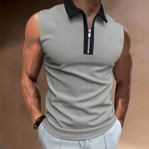 Canotte da uomo 2023 Top senza maniche estivo Camicia sportiva Allenamento fitness Collo a polo Cerniera Abbigliamento casual 230630